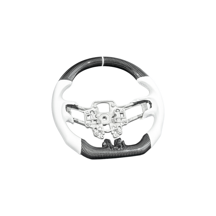 2015-23 Mustang White Leather White Stitching Carbon Fiber Steering Wheel