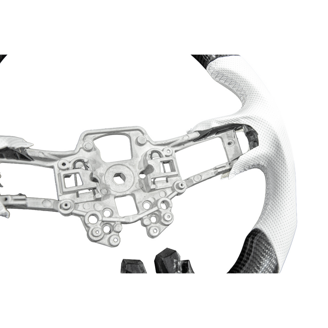 2015-23 Mustang White Leather White Stitching Carbon Fiber Steering Wheel