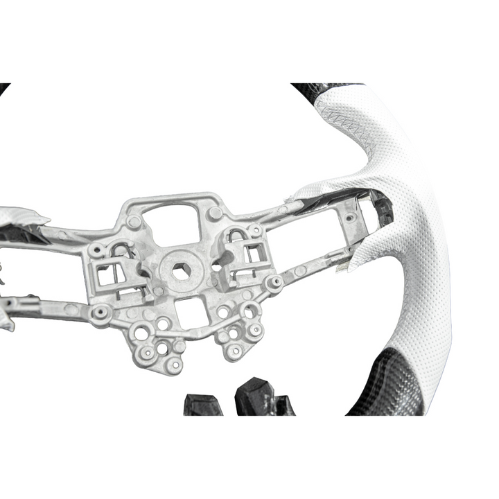 2015-23 Mustang White Leather White Stitching Carbon Fiber Steering Wheel