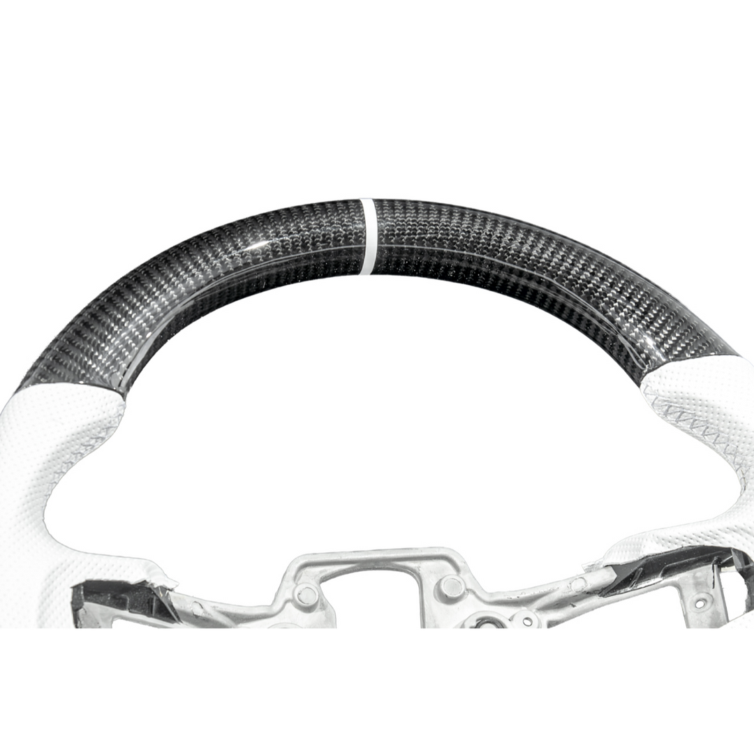 2015-23 Mustang White Leather White Stitching Carbon Fiber Steering Wheel