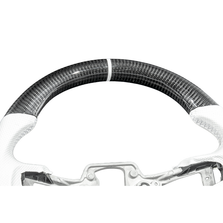 2015-23 Mustang White Leather White Stitching Carbon Fiber Steering Wheel
