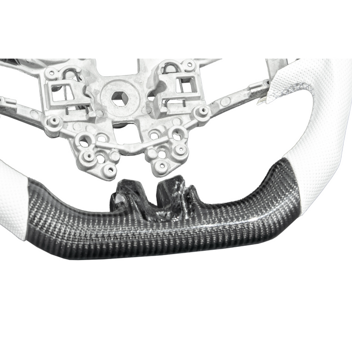 2015-23 Mustang White Leather White Stitching Carbon Fiber Steering Wheel