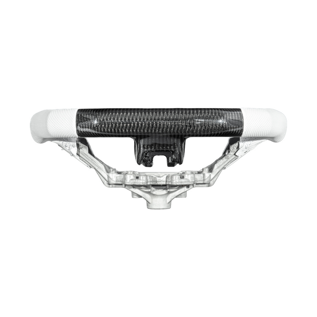 2015-23 Mustang White Leather White Stitching Carbon Fiber Steering Wheel