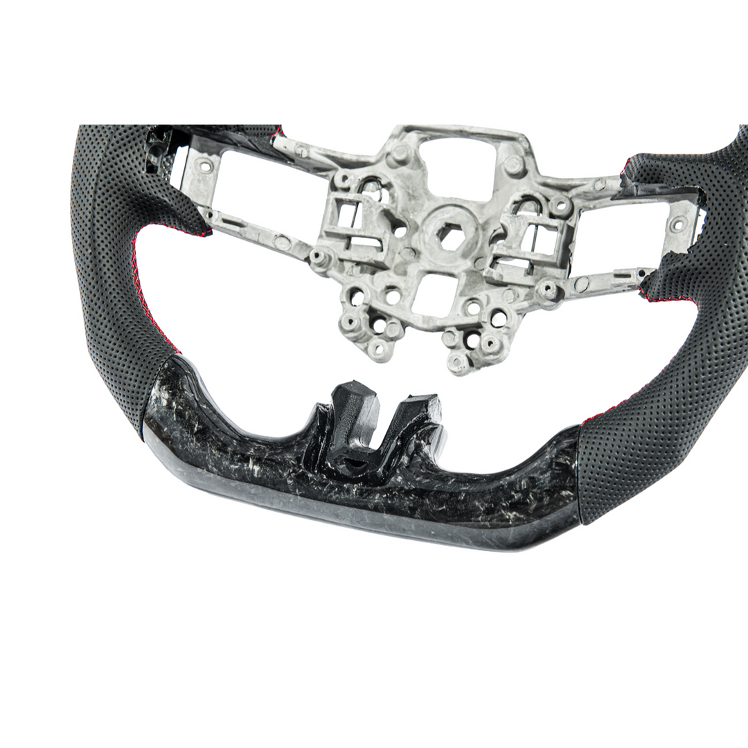 2018-23 Ford Mustang Forged Carbon Fiber Perforated Leather Steering Wheel | Red Stripe