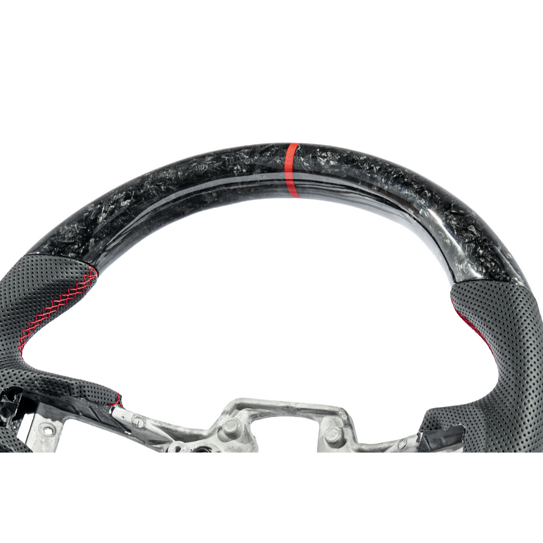 2018-23 Ford Mustang Forged Carbon Fiber Perforated Leather Steering Wheel | Red Stripe