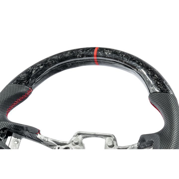 2018-23 Ford Mustang Forged Carbon Fiber Perforated Leather Steering Wheel | Red Stripe