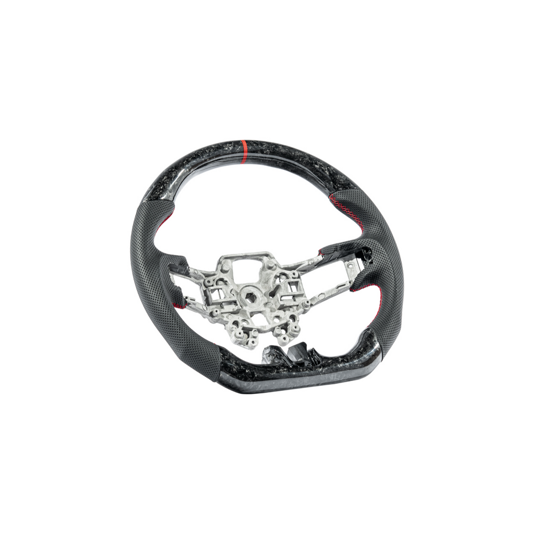 2018-23 Ford Mustang Forged Carbon Fiber Perforated Leather Steering Wheel | Red Stripe