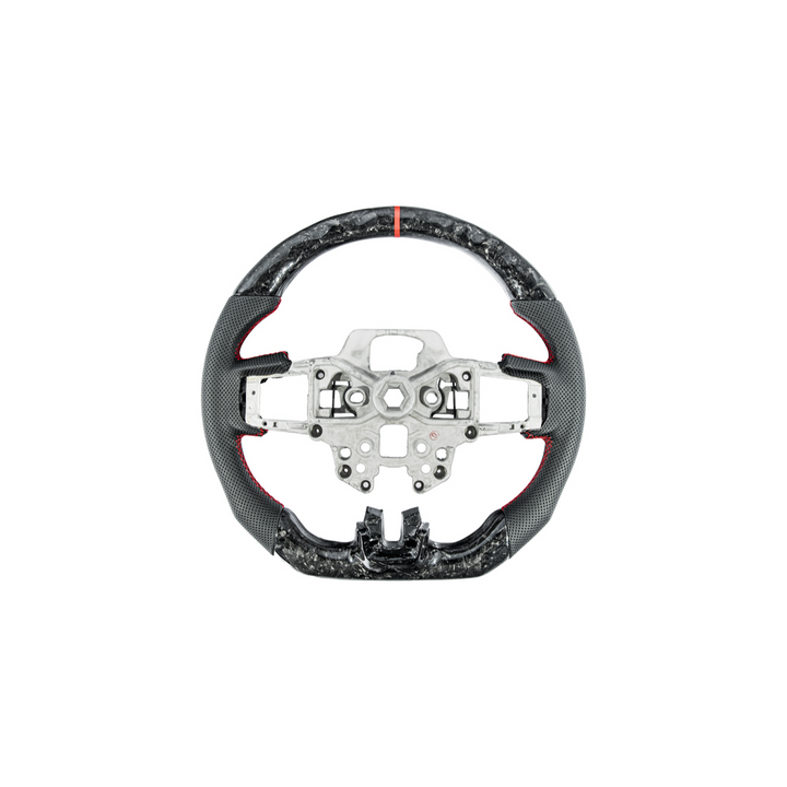 2018-23 Ford Mustang Forged Carbon Fiber Perforated Leather Steering Wheel | Red Stripe