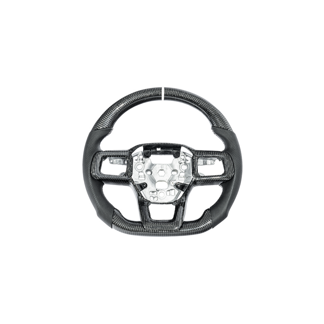 2024-Up Mustang Black Leather White Stitching Carbon Fiber Steering Wheel