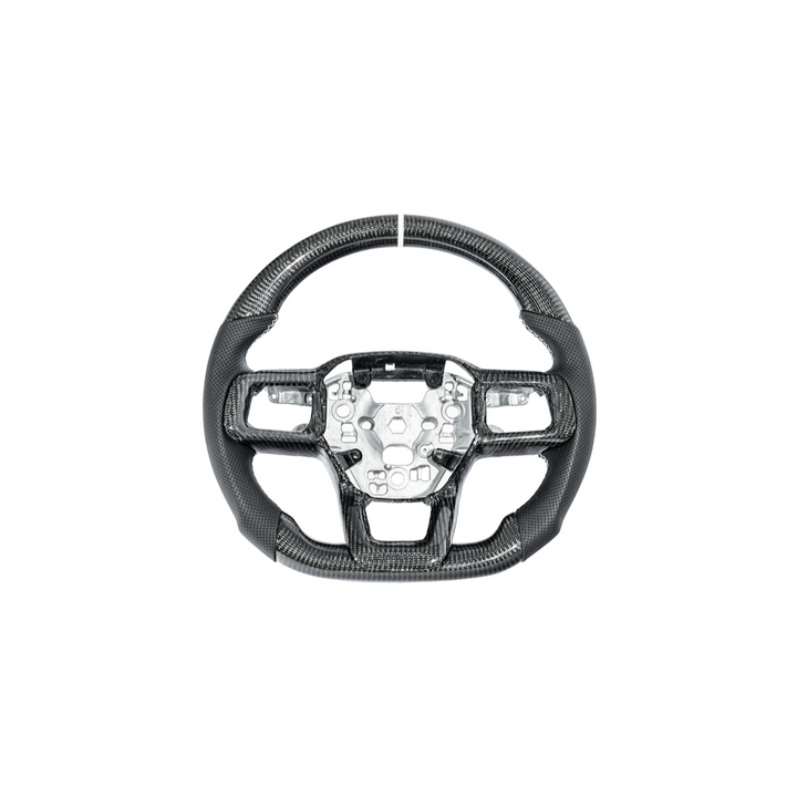 2024-Up Mustang Black Leather White Stitching Carbon Fiber Steering Wheel