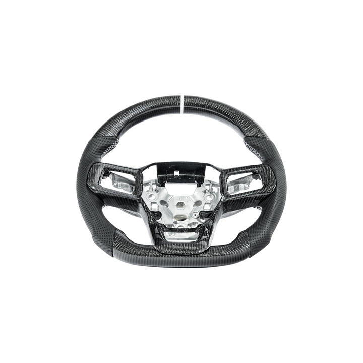 2024-Up Mustang Black Leather White Stitching Carbon Fiber Steering Wheel