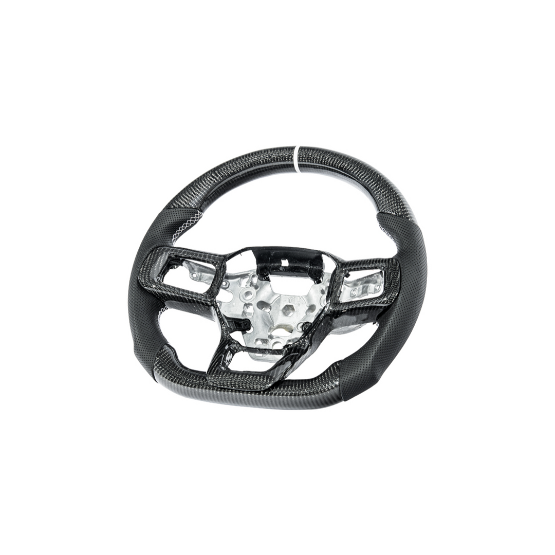 2024-Up Mustang Black Leather White Stitching Carbon Fiber Steering Wheel