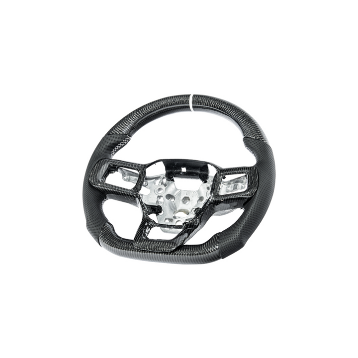 2024-Up Mustang Black Leather White Stitching Carbon Fiber Steering Wheel