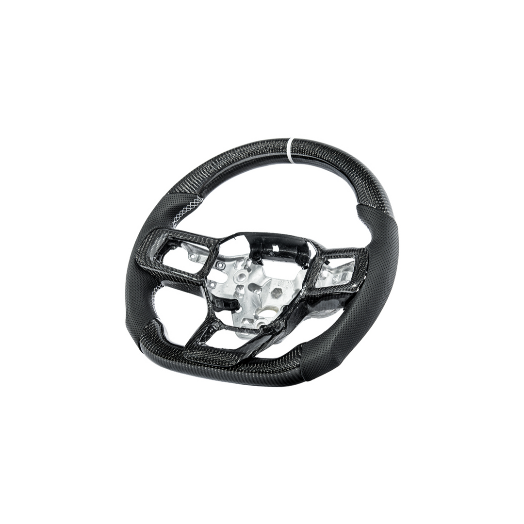 2024-Up Mustang Black Leather White Stitching Carbon Fiber Steering Wheel