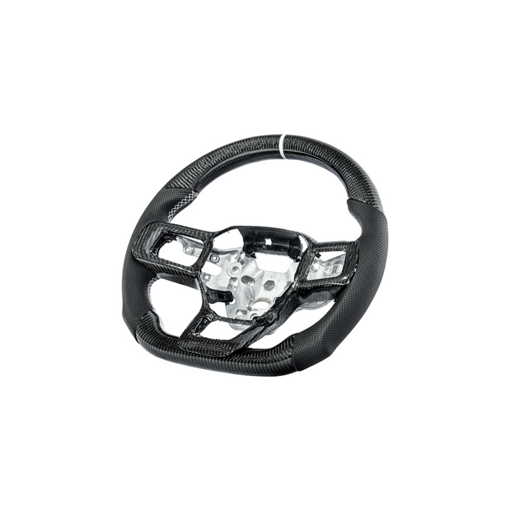 2024-Up Mustang Black Leather White Stitching Carbon Fiber Steering Wheel