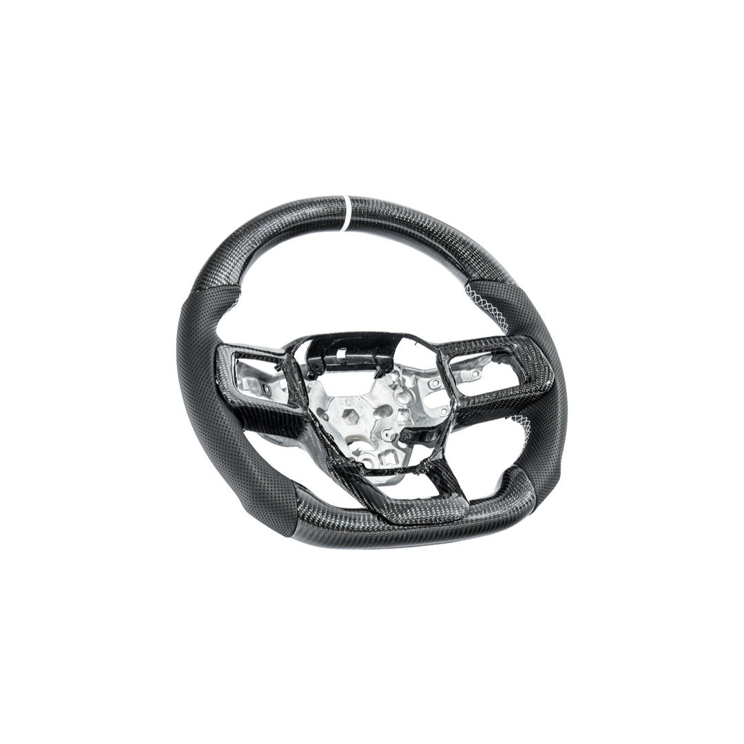 2024-Up Mustang Black Leather White Stitching Carbon Fiber Steering Wheel
