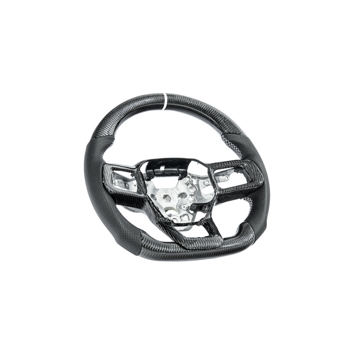 2024-Up Mustang Black Leather White Stitching Carbon Fiber Steering Wheel