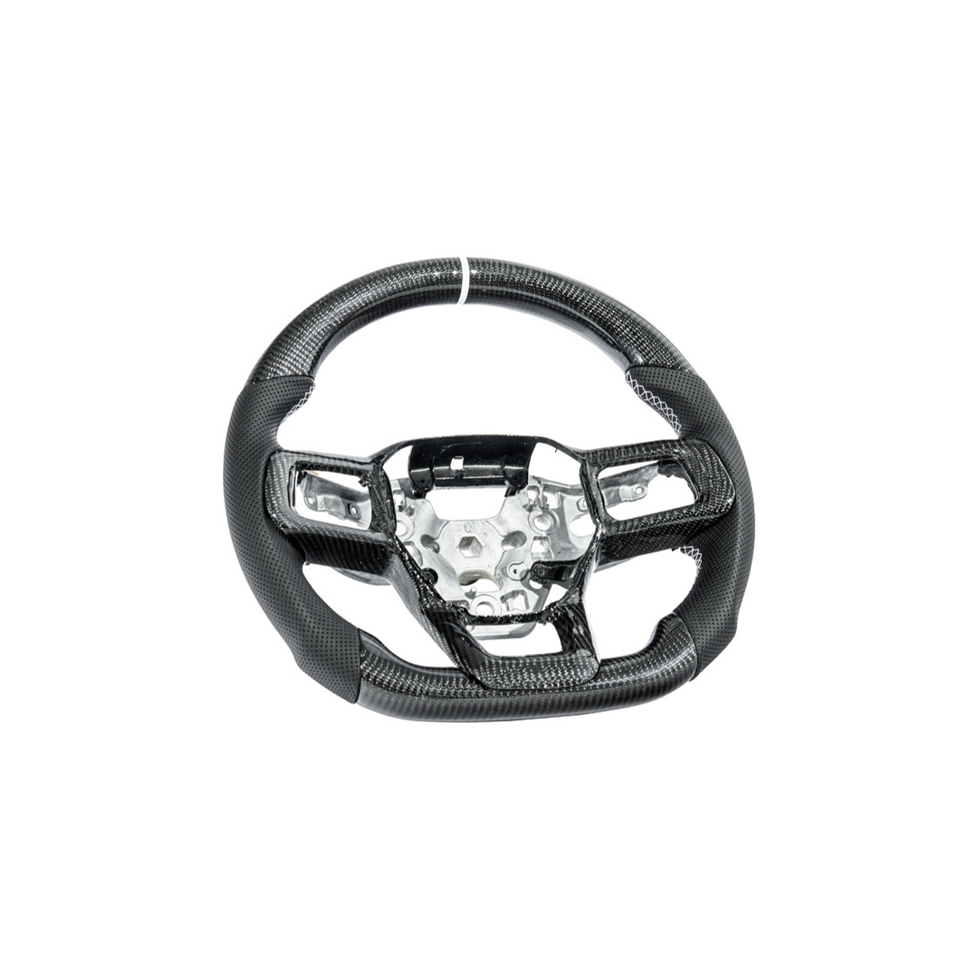 2024-Up Mustang Black Leather White Stitching Carbon Fiber Steering Wheel