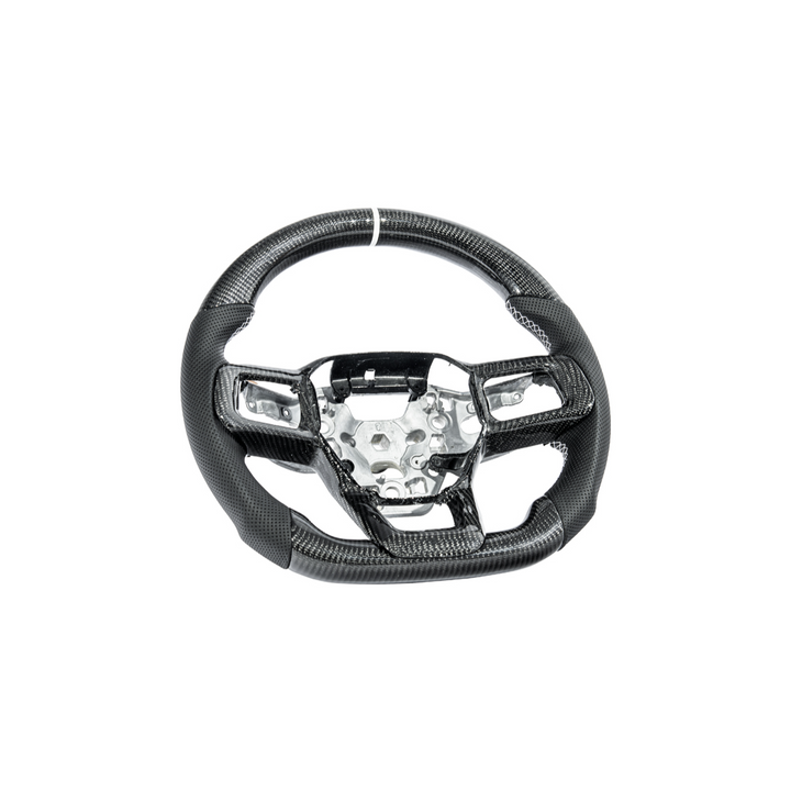 2024-Up Mustang Black Leather White Stitching Carbon Fiber Steering Wheel