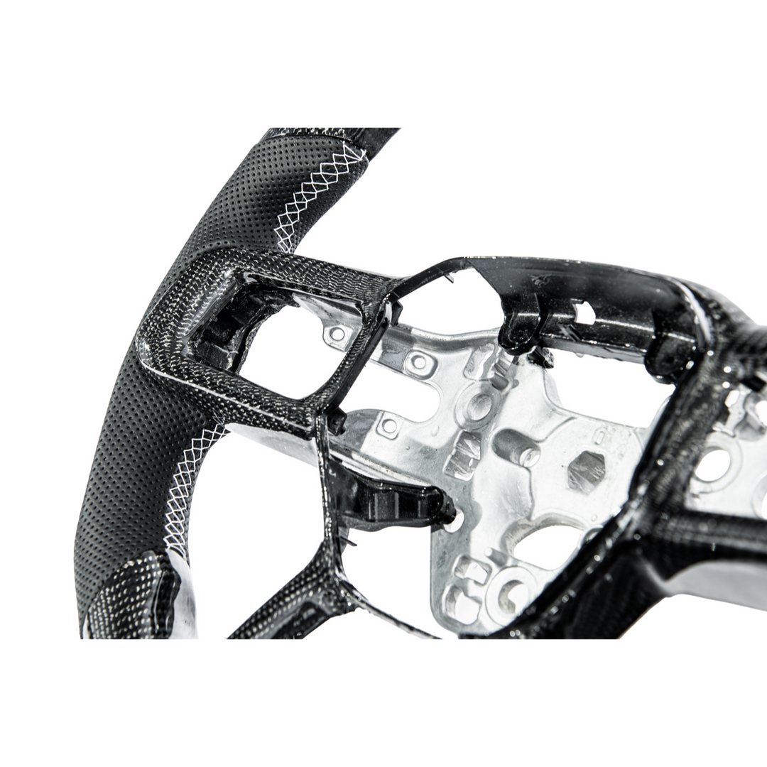 2024-Up Mustang Black Leather White Stitching Carbon Fiber Steering Wheel