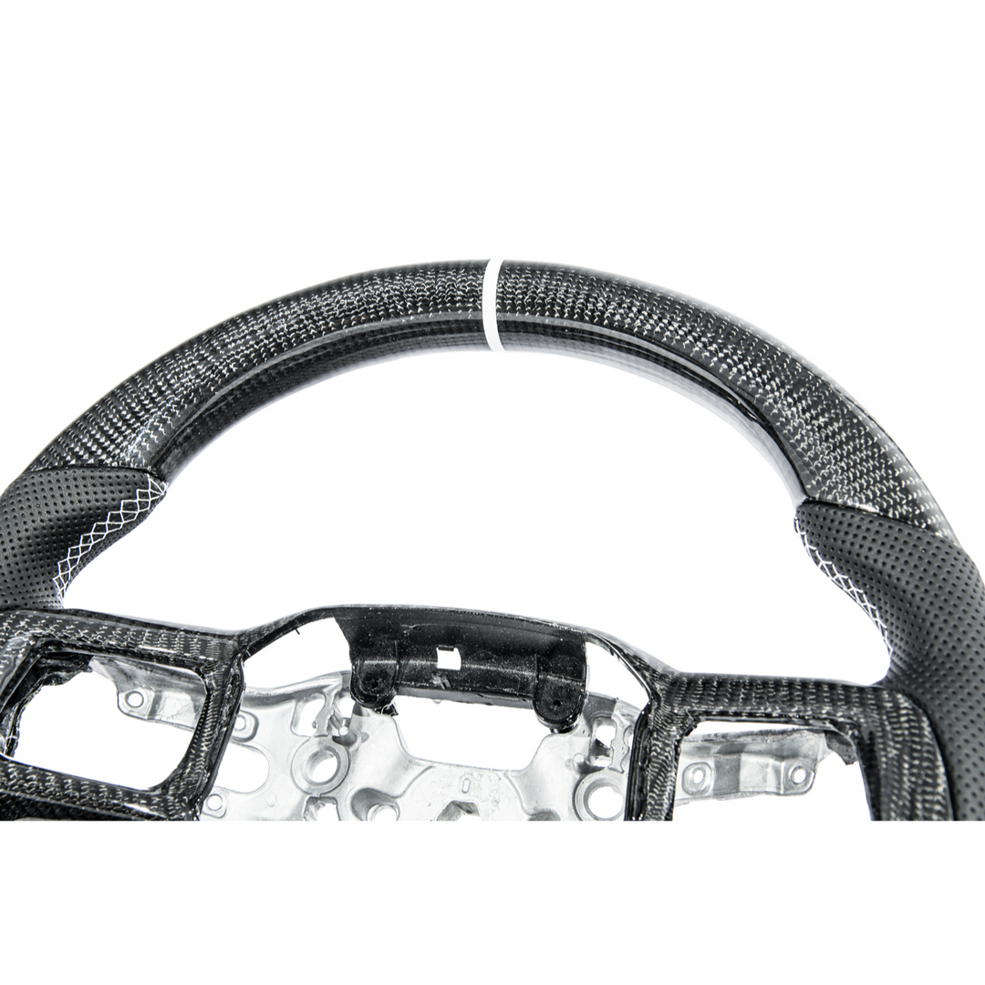 2024-Up Mustang Black Leather White Stitching Carbon Fiber Steering Wheel