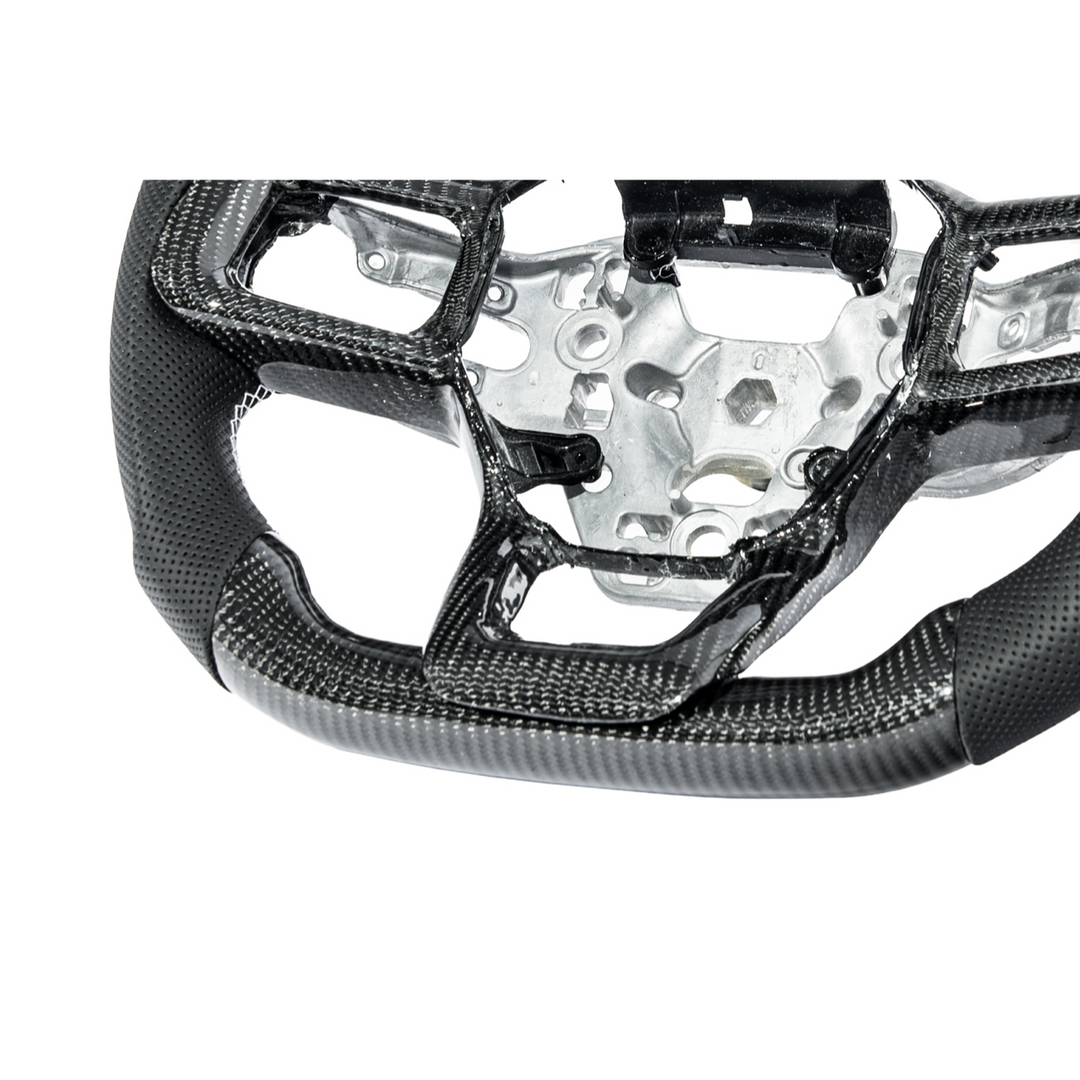 2024-Up Mustang Black Leather White Stitching Carbon Fiber Steering Wheel