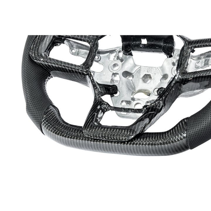 2024-Up Mustang Black Leather White Stitching Carbon Fiber Steering Wheel