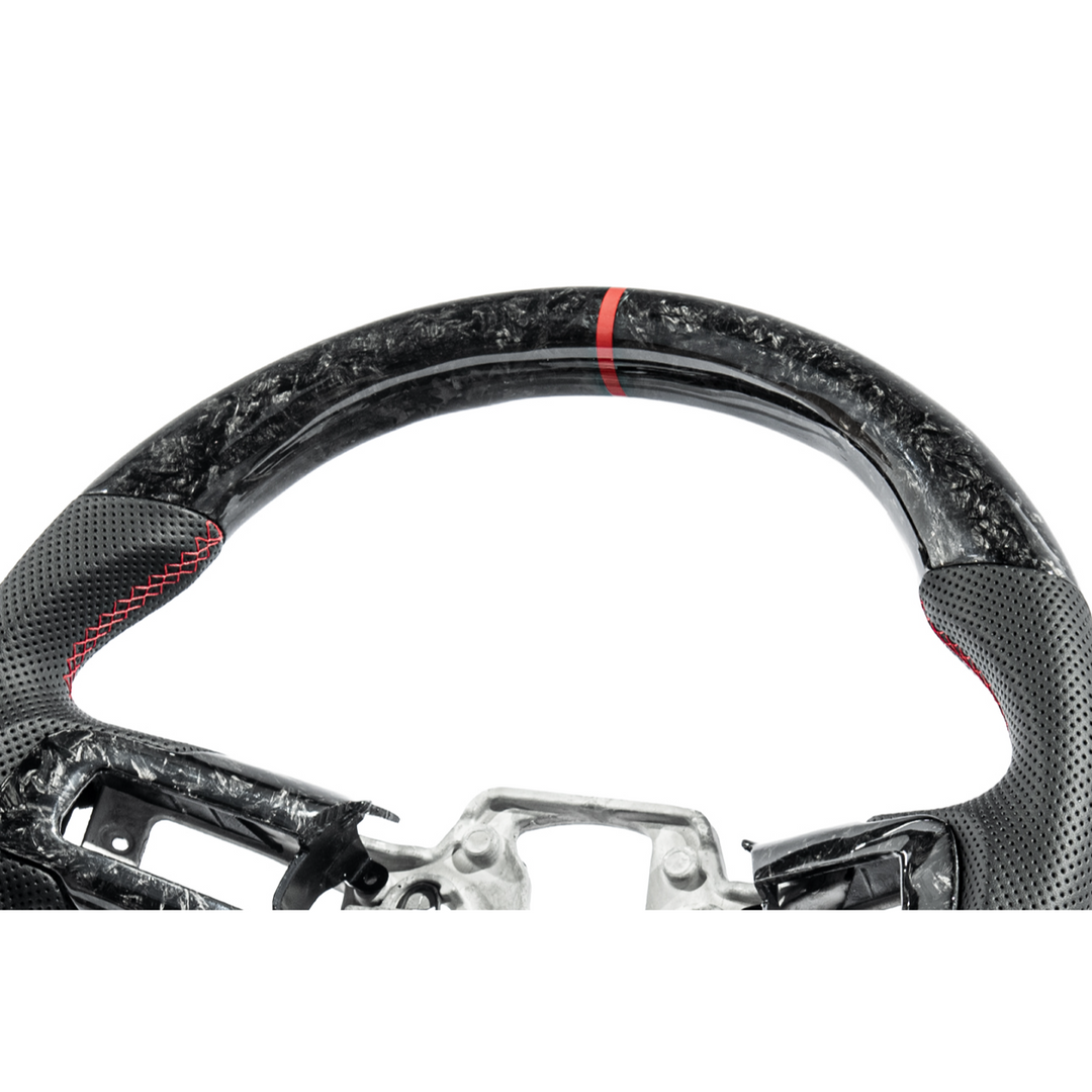 2018-23 Ford Mustang Forged Carbon Fiber Perforated Leather Steering Wheel | Red Stripe