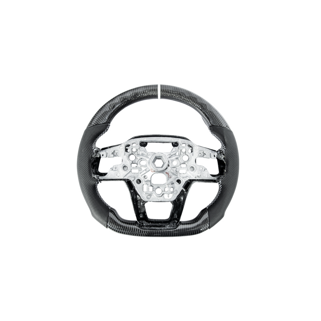 2024-Up Mustang Black Leather White Stitching Carbon Fiber Steering Wheel