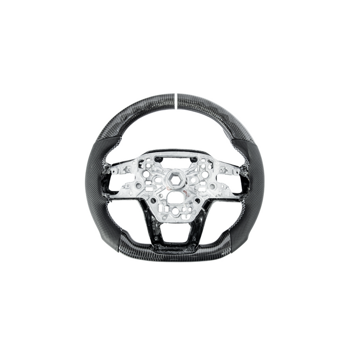 2024-Up Mustang Black Leather White Stitching Carbon Fiber Steering Wheel