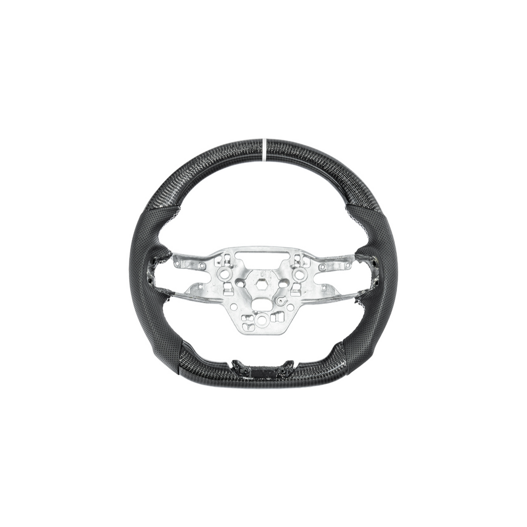 2024-Up Mustang Black Leather White Stitching Carbon Fiber Steering Wheel