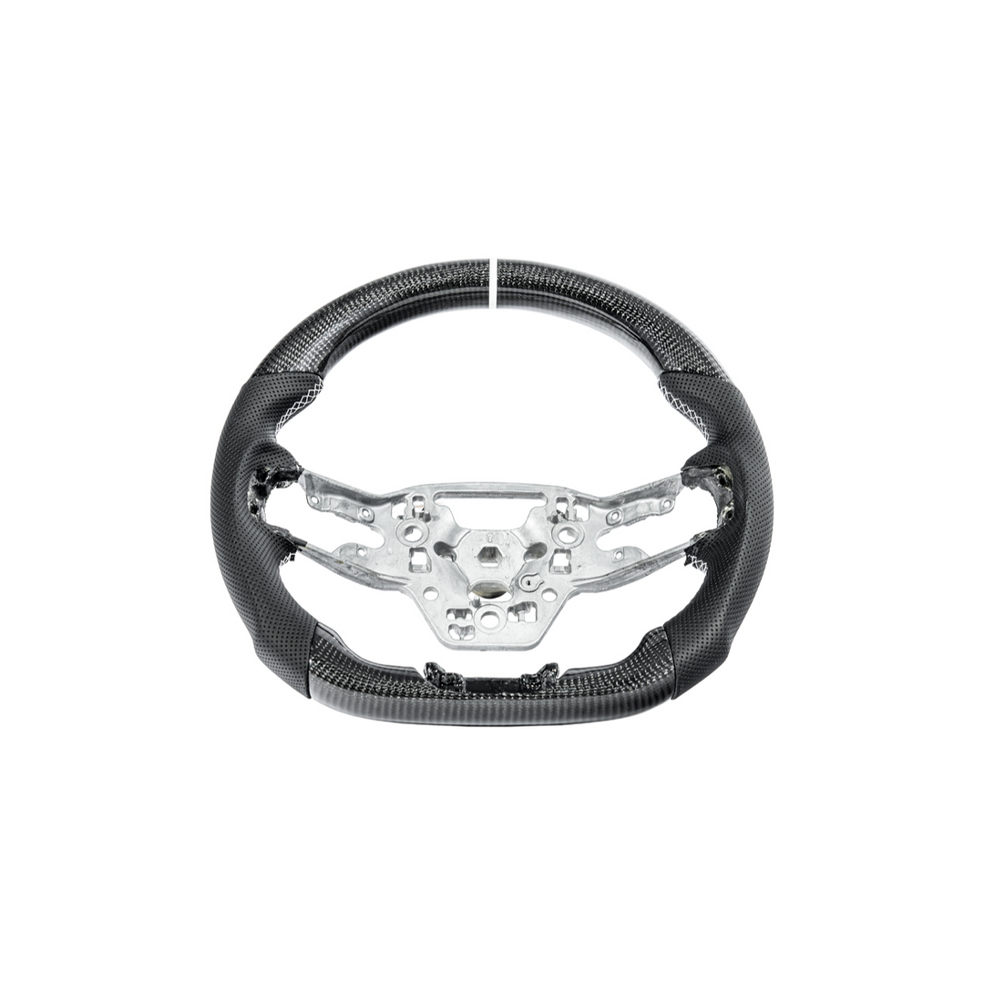 2024-Up Mustang Black Leather White Stitching Carbon Fiber Steering Wheel