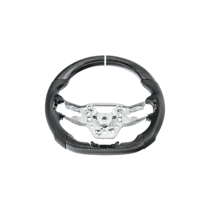 2024-Up Mustang Black Leather White Stitching Carbon Fiber Steering Wheel