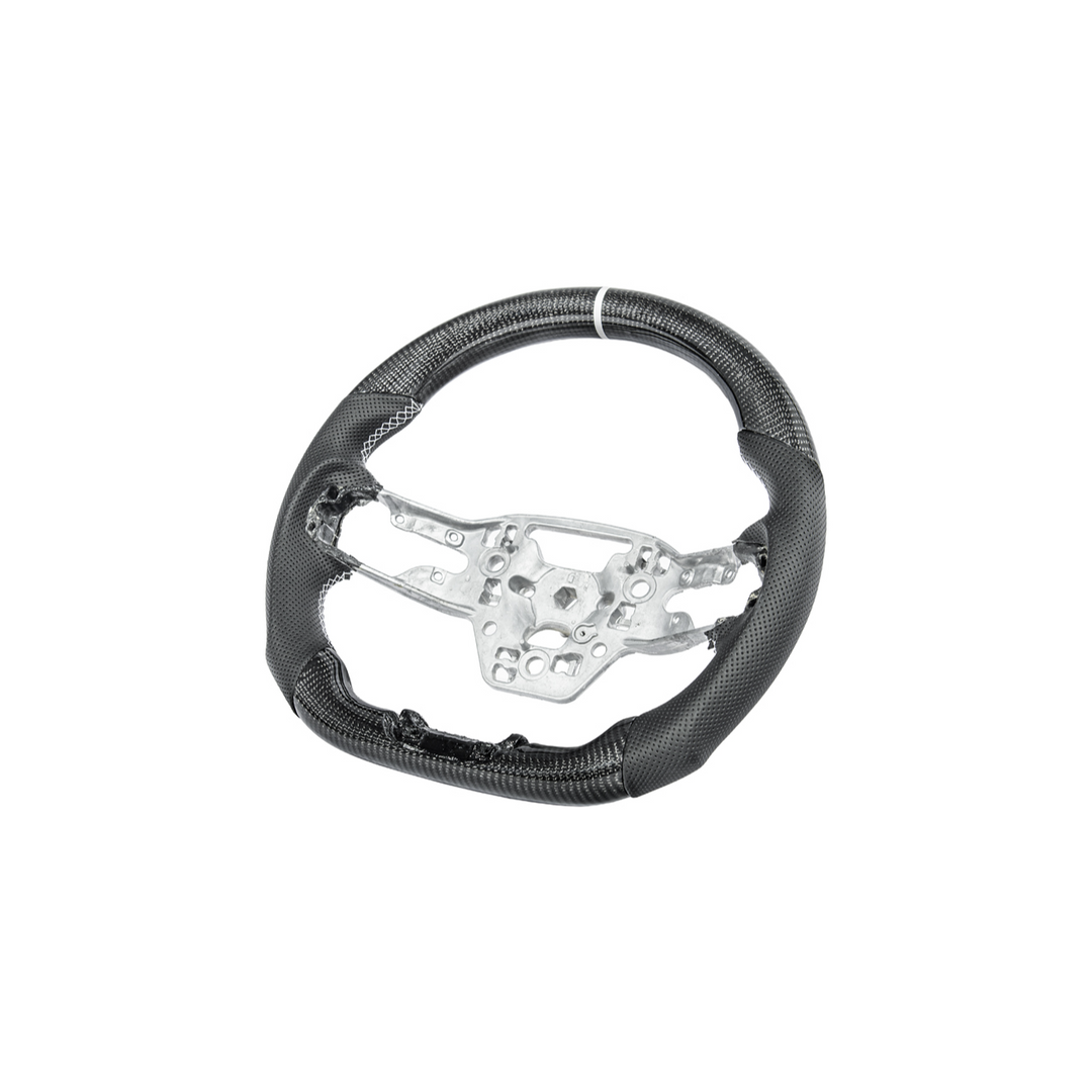 2024-Up Mustang Black Leather White Stitching Carbon Fiber Steering Wheel