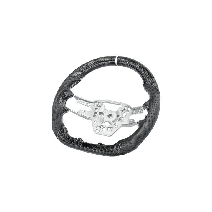2024-Up Mustang Black Leather White Stitching Carbon Fiber Steering Wheel