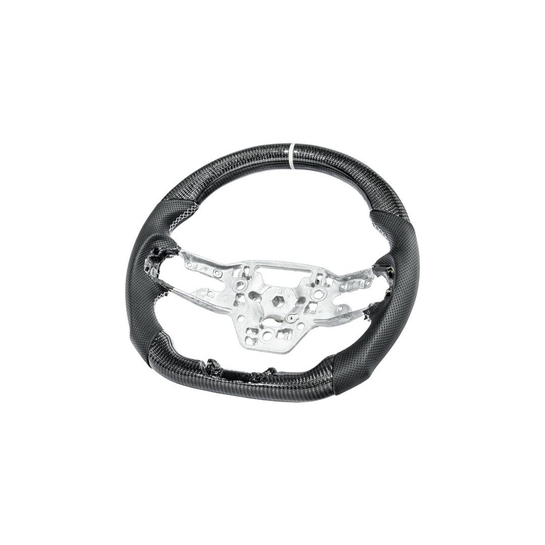 2024-Up Mustang Black Leather White Stitching Carbon Fiber Steering Wheel
