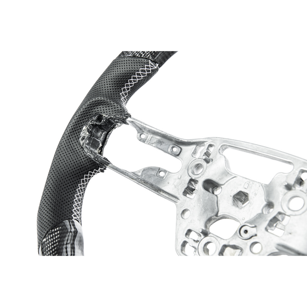 2024-Up Mustang Black Leather White Stitching Carbon Fiber Steering Wheel
