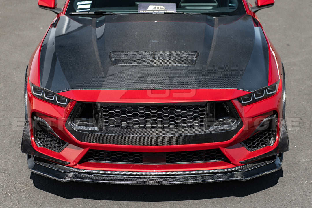 2024+ Ford Mustang DRY CARBON FIBER Front Upper Grille W/ GT Mesh Cover