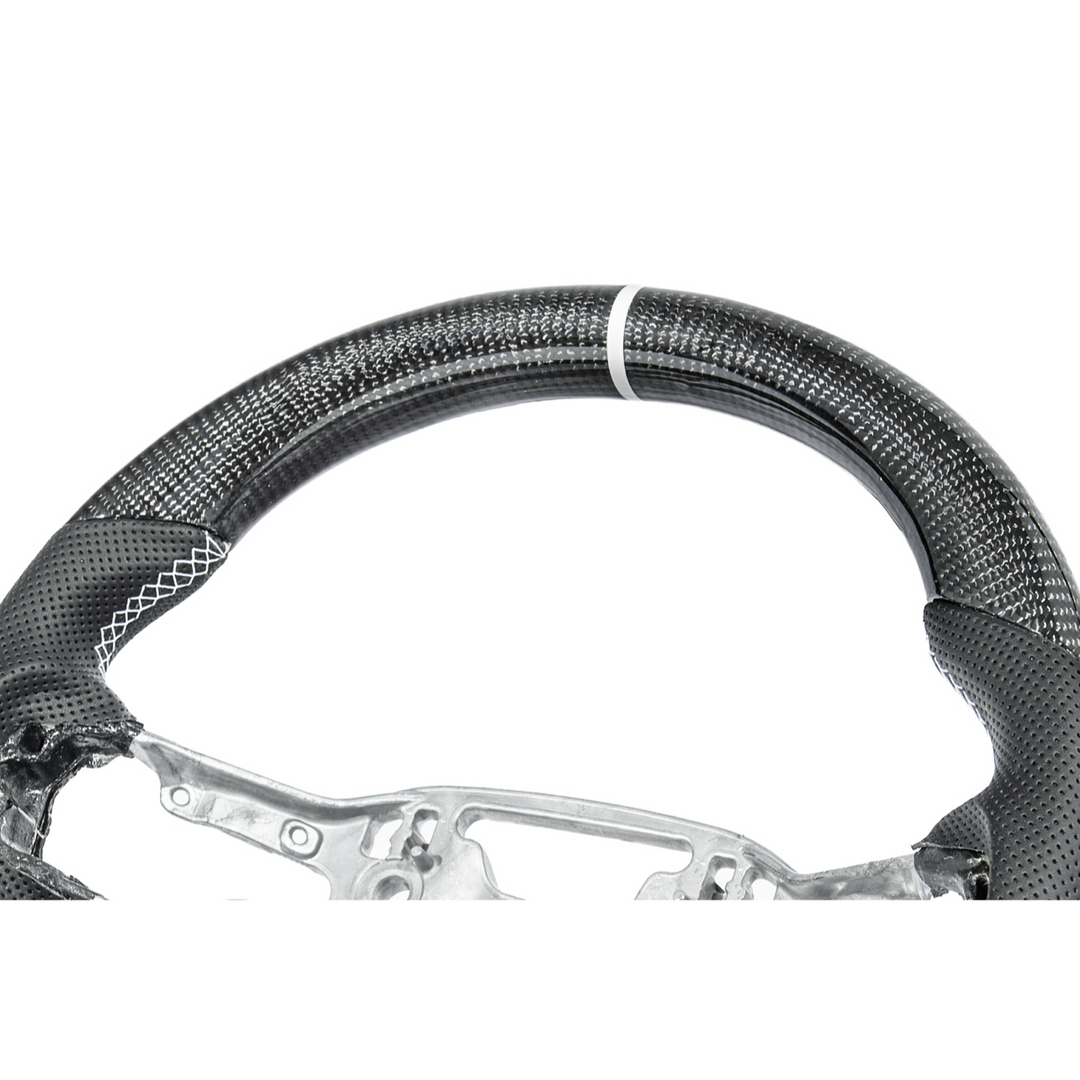 2024-Up Mustang Black Leather White Stitching Carbon Fiber Steering Wheel