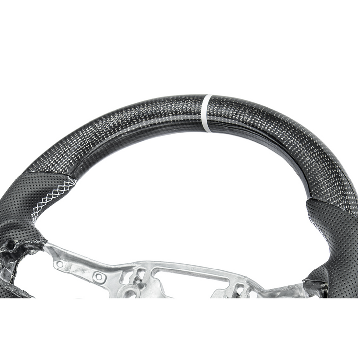 2024-Up Mustang Black Leather White Stitching Carbon Fiber Steering Wheel