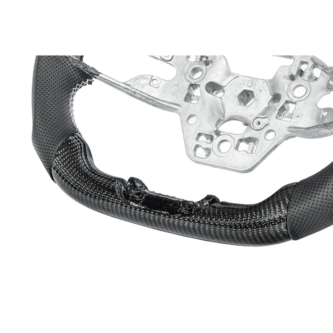 2024-Up Mustang Black Leather White Stitching Carbon Fiber Steering Wheel