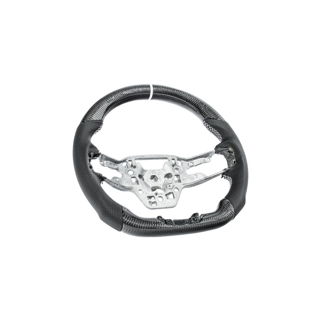 2024-Up Mustang Black Leather White Stitching Carbon Fiber Steering Wheel