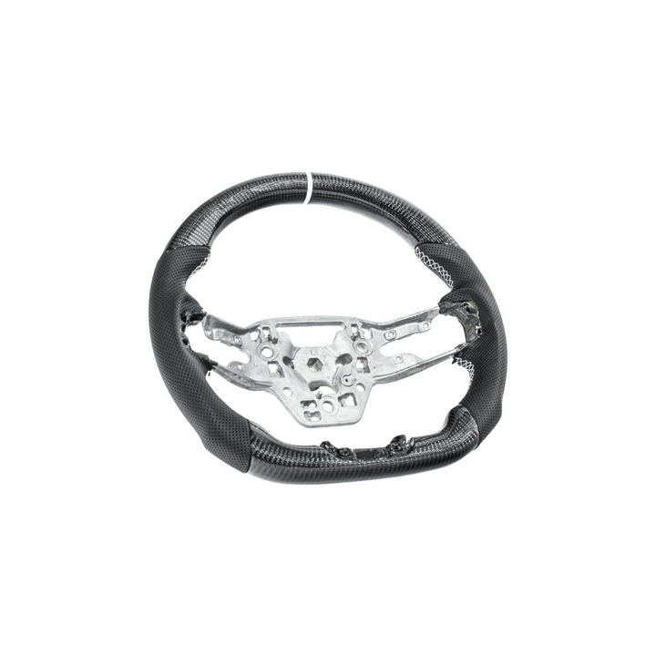 2024-Up Mustang Black Leather White Stitching Carbon Fiber Steering Wheel