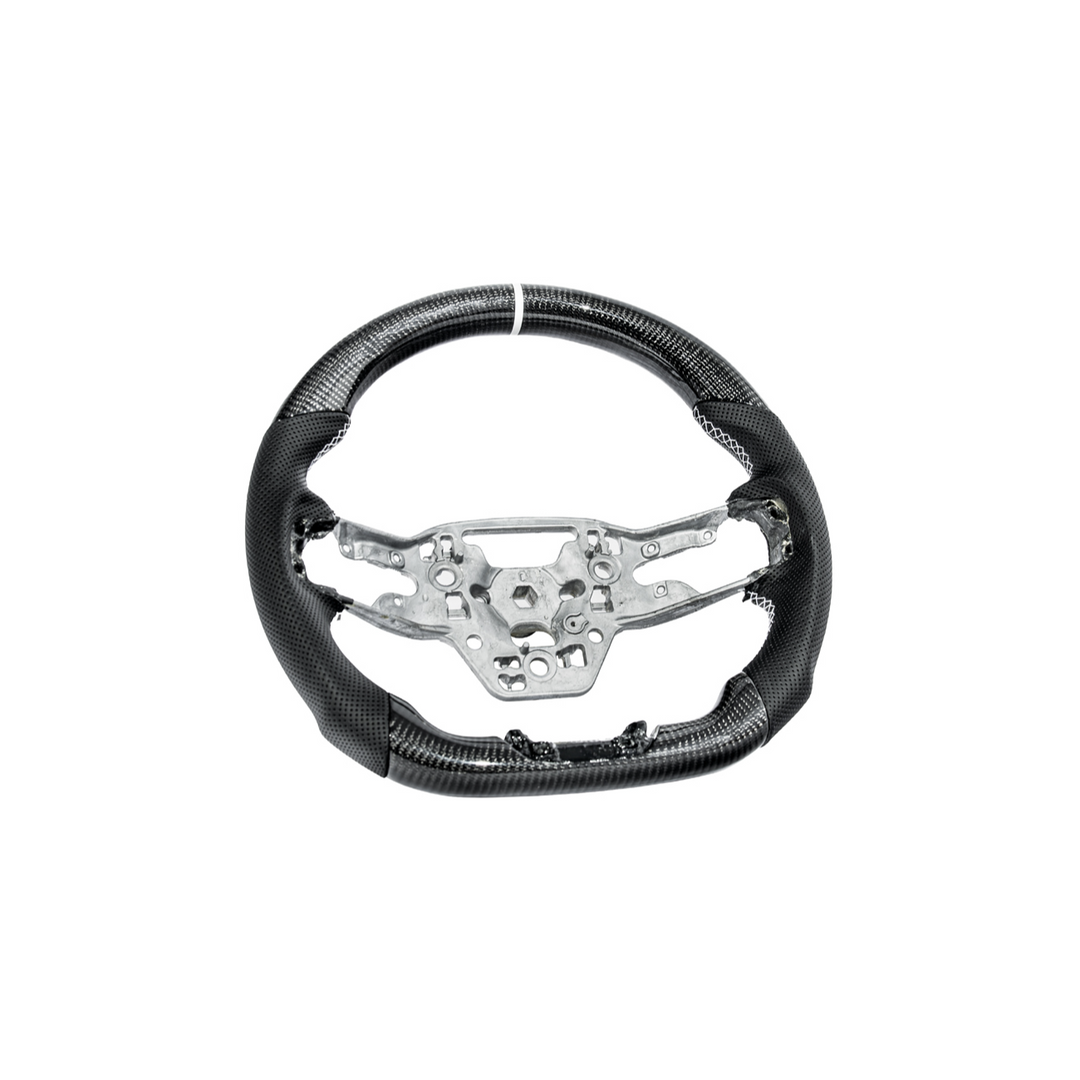 2024-Up Mustang Black Leather White Stitching Carbon Fiber Steering Wheel