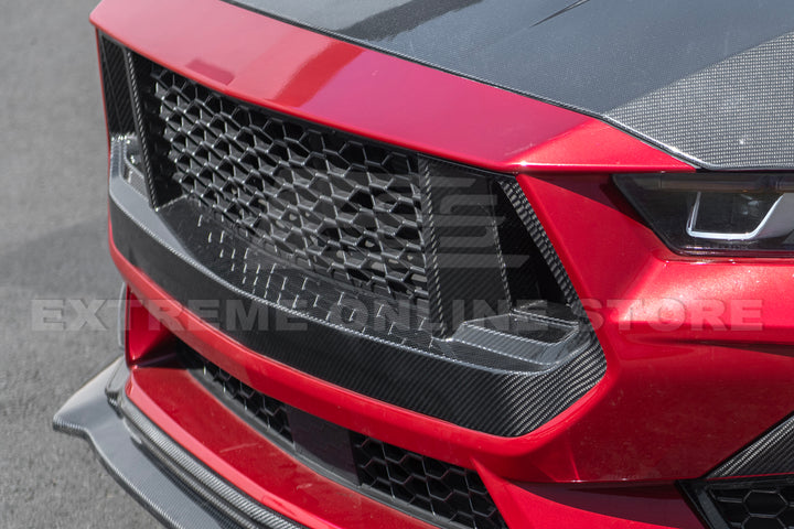 2024+ Ford Mustang DRY CARBON FIBER Front Upper Grille W/ GT Mesh Cover