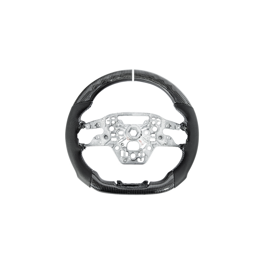 2024-Up Mustang Black Leather White Stitching Carbon Fiber Steering Wheel