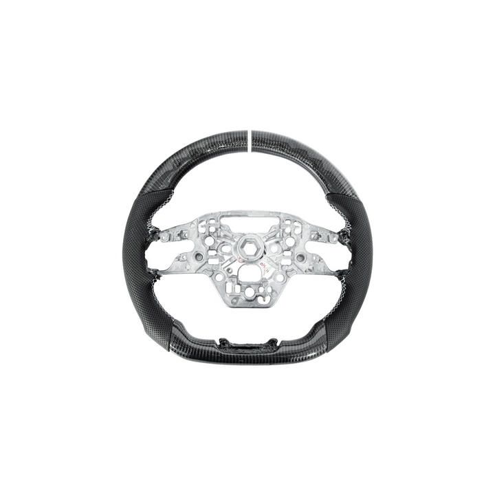 2024-Up Mustang Black Leather White Stitching Carbon Fiber Steering Wheel