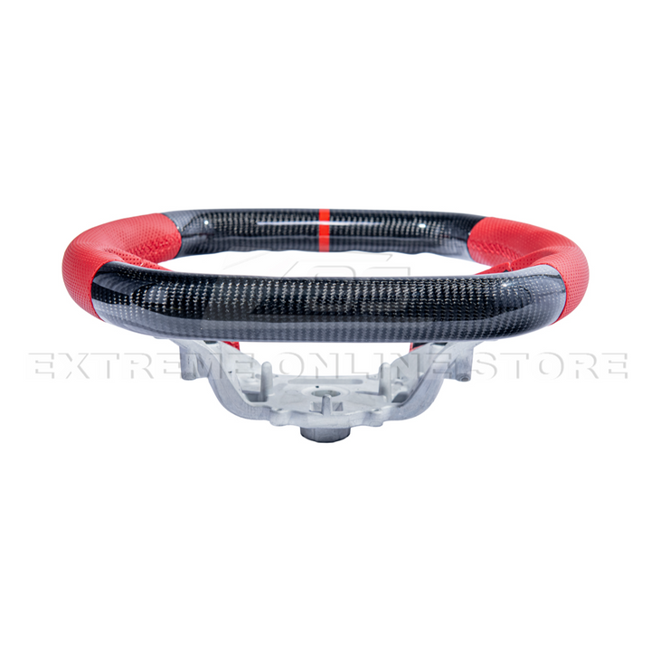 Corvette C8 CARBON FIBER Red Perforated Leather Stripe Steering Wheel