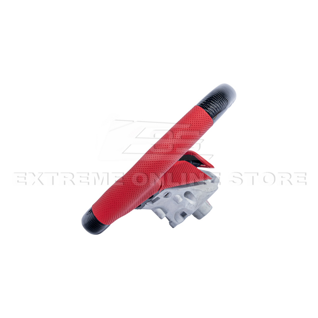 Corvette C8 CARBON FIBER Red Perforated Leather Stripe Steering Wheel