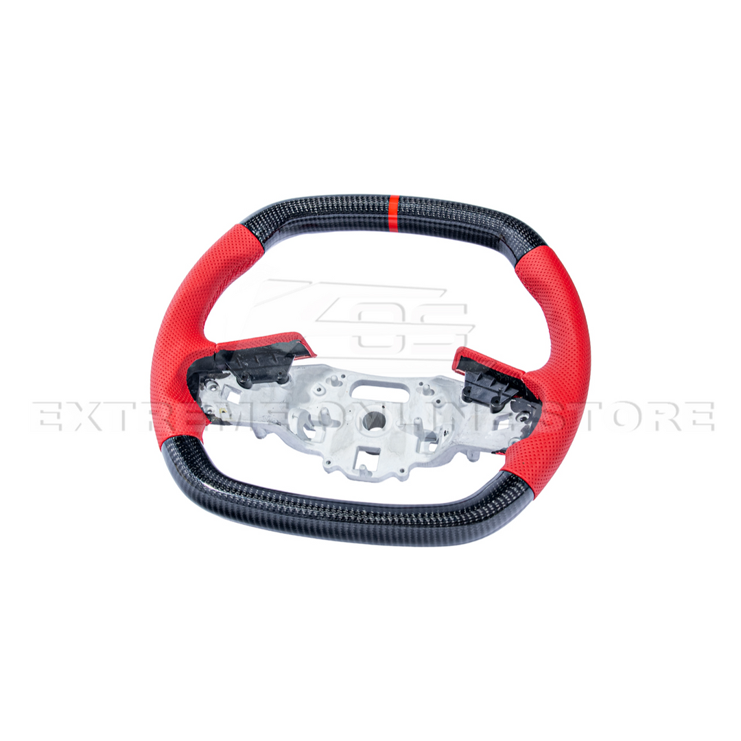 Corvette C8 CARBON FIBER Red Perforated Leather Stripe Steering Wheel